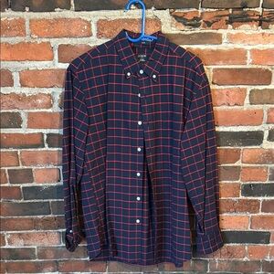 J. Crew Men's Navy and Red Checkered Shirt
